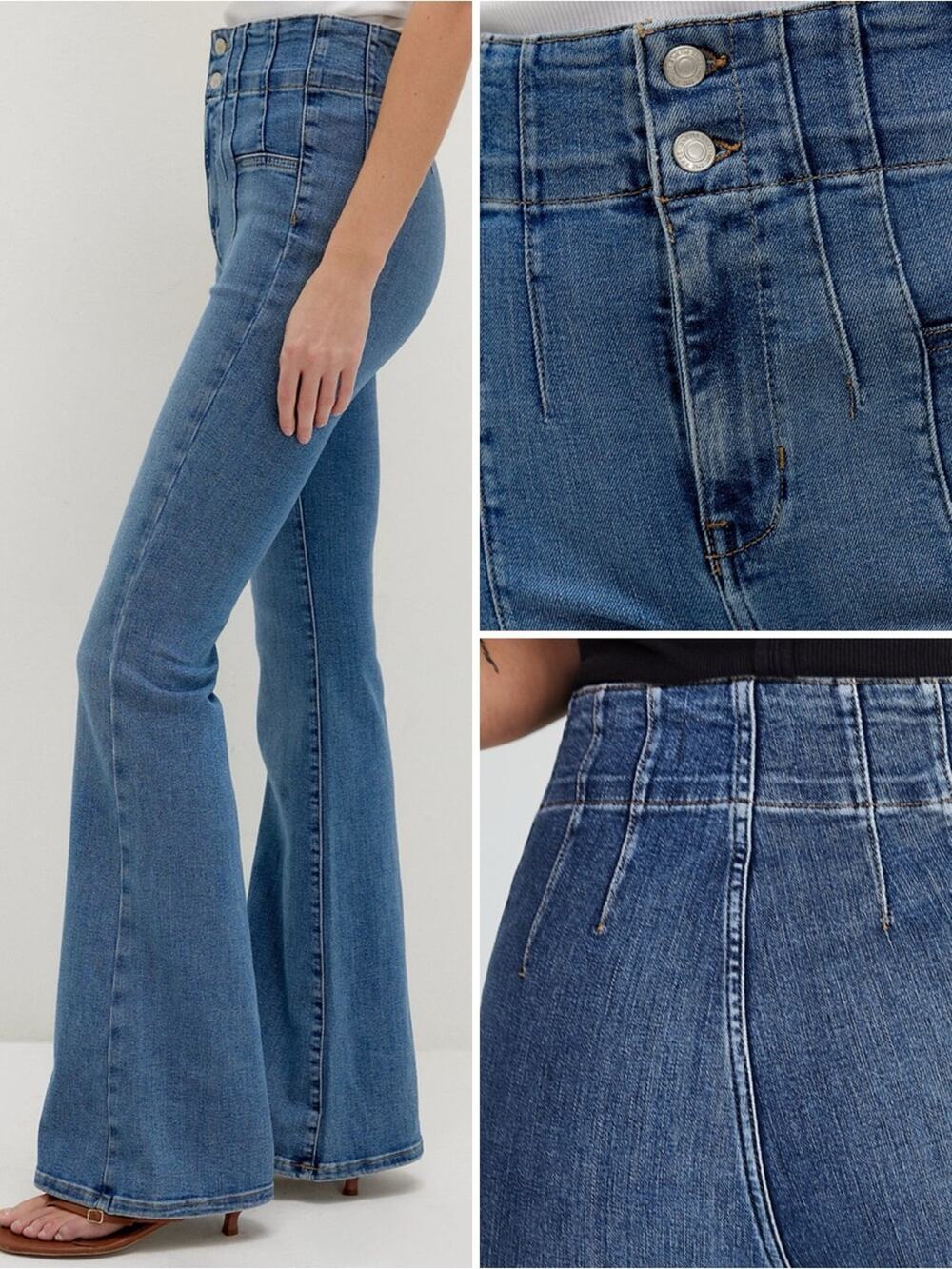 We The Free $110 Jayde Flare Stretch Jeans Sunburst Blue Festival 28” W INS 33”
